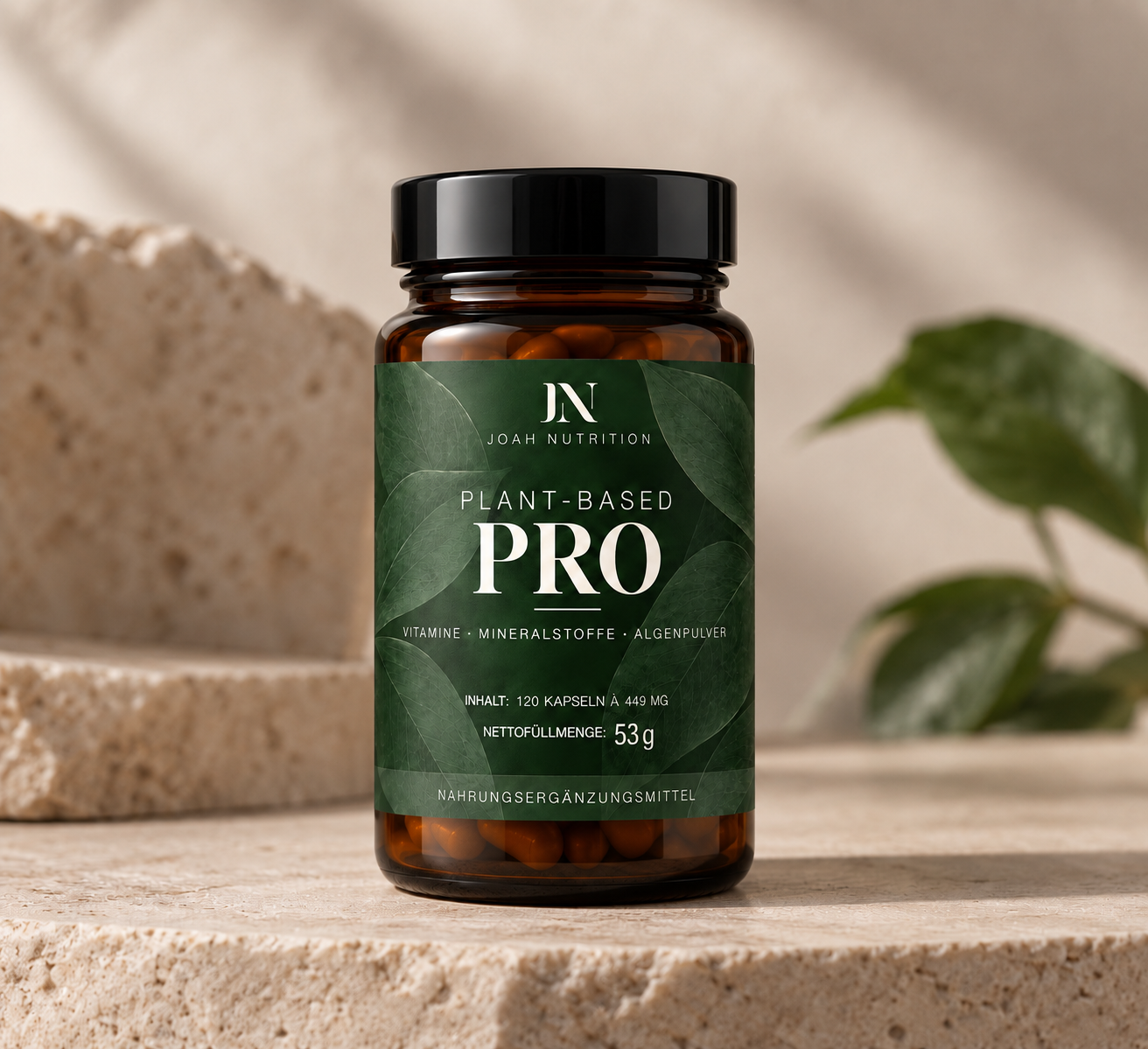 Plant-Based Pro auf warmem Travertin